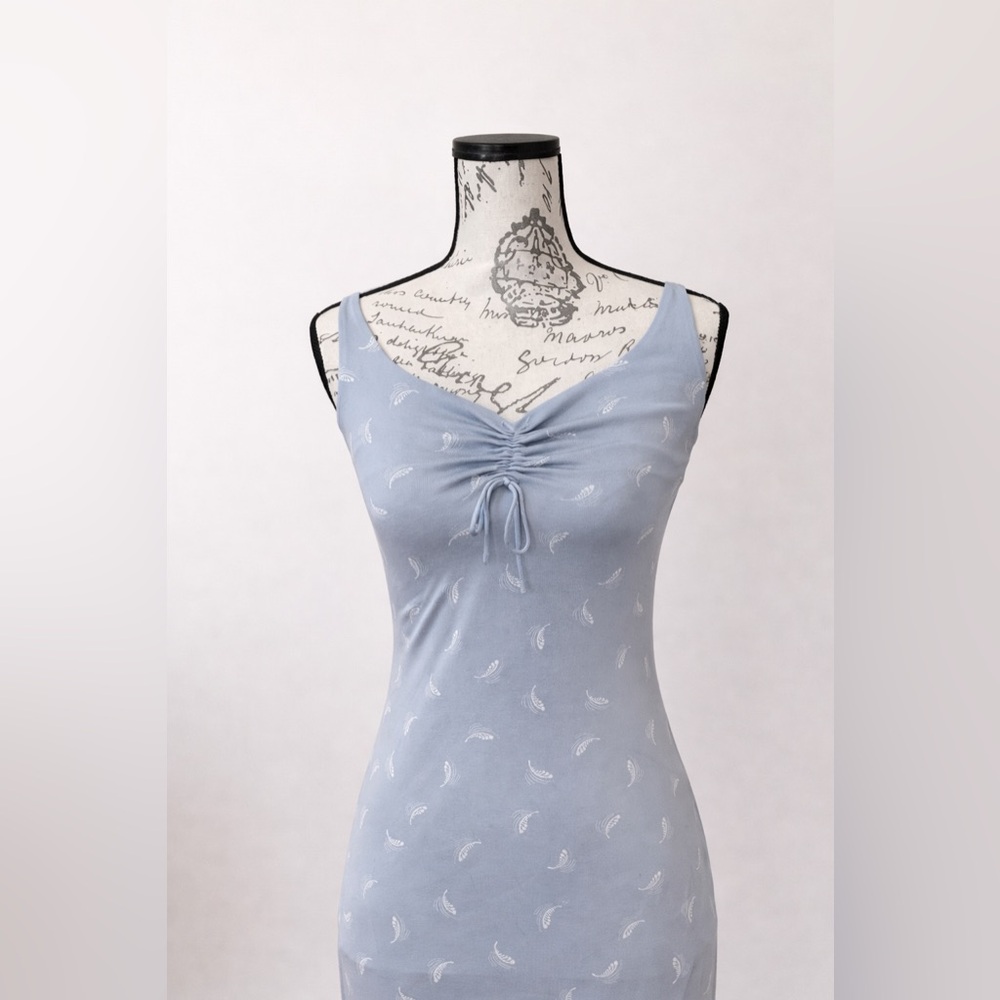 Banana Republic Silk Blend Feather Print Slip Dress Y2K Minimalist Midi - Picture 2 of 6